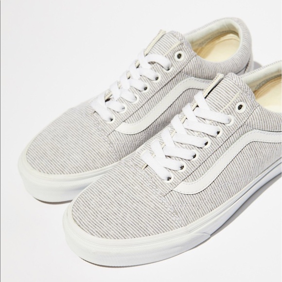 gray and white striped vans